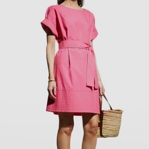 Finley Women's Pink Belted Waist Button Back Round Neck Shift Dress